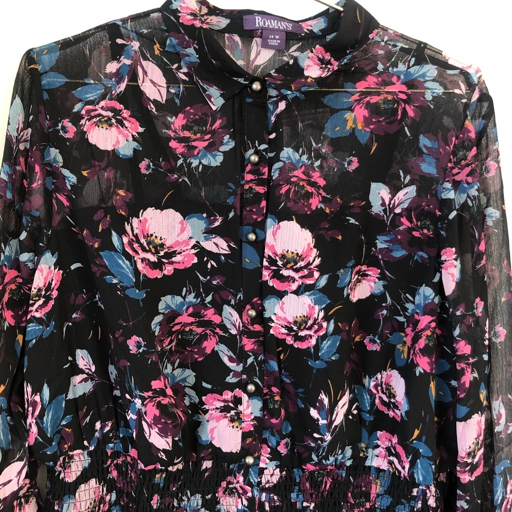 Roaman’s plus size floral peplum tiered blouse top - Picture 2 of 8